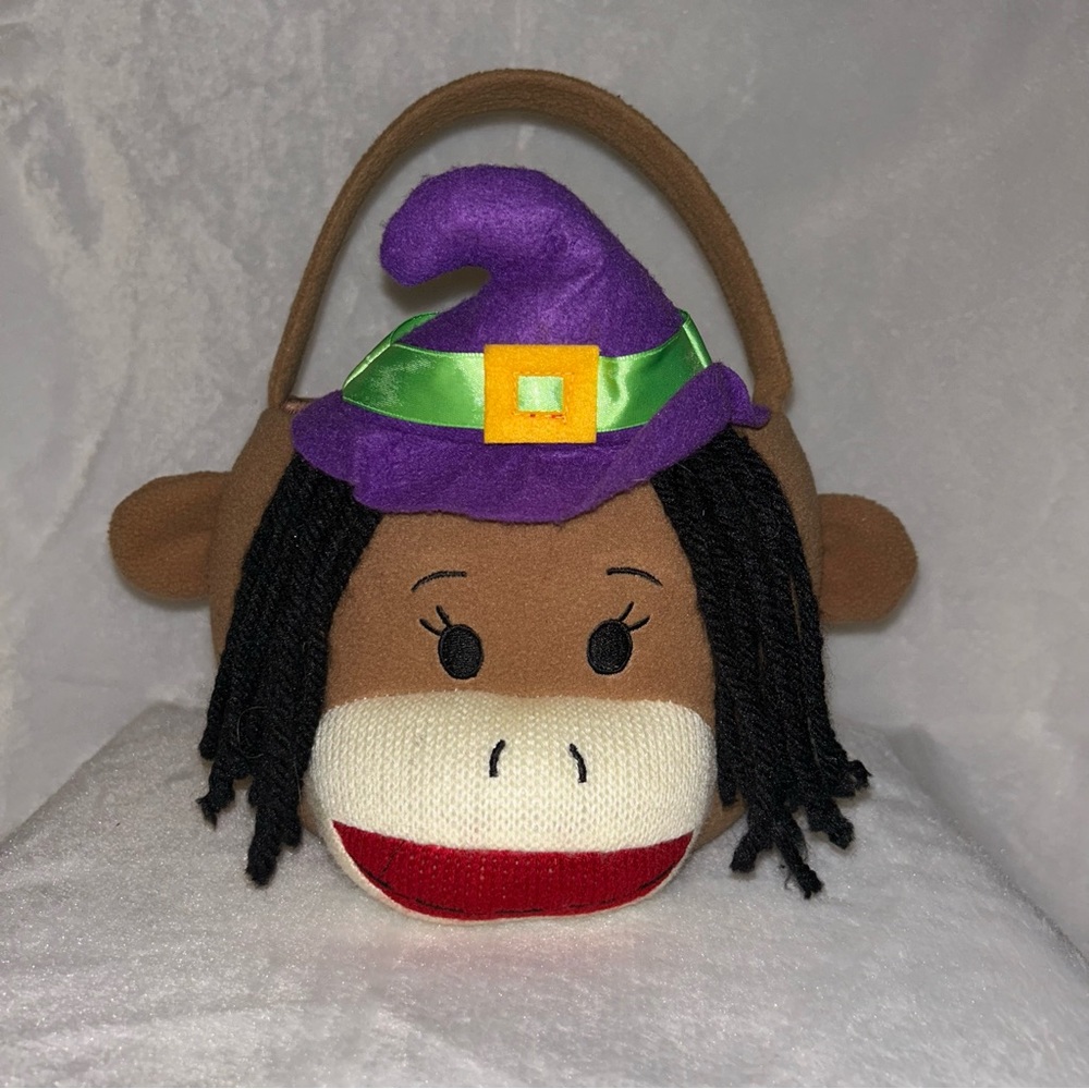 Sock Monkey Halloween Witch Candy Bucket